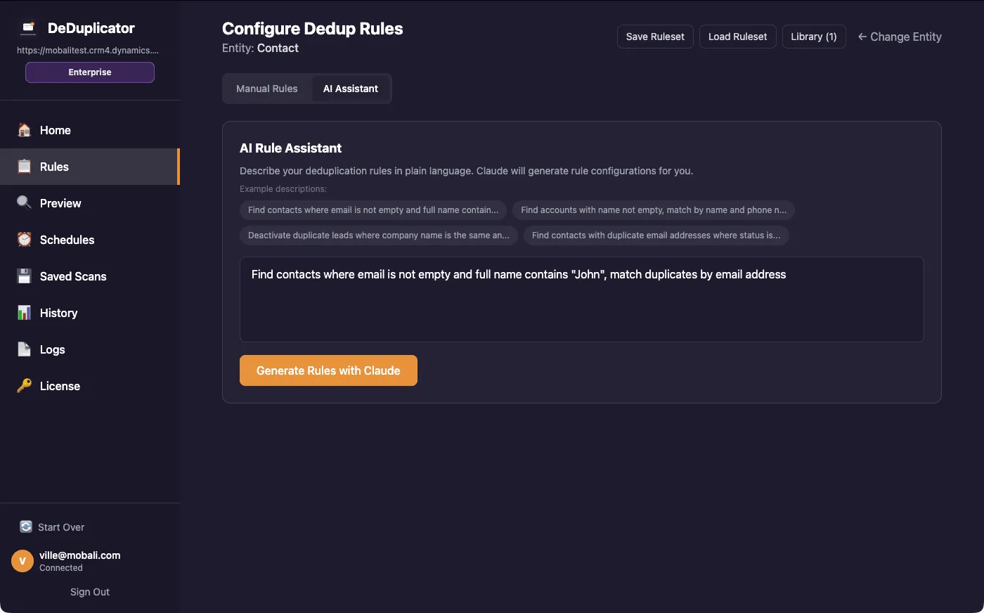 AI Rule Builder screenshot