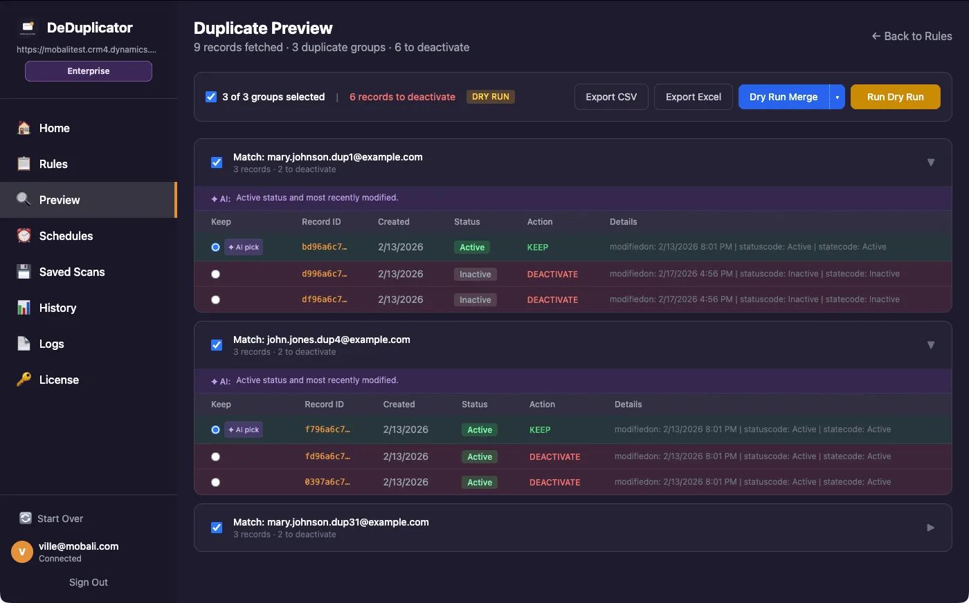 AI-Assisted Duplicate Review screenshot